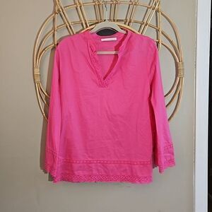 Jones New York Sport Pink Lightweight Crochet Detail‎ Summer Open V Tunic Top